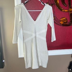 BEBE BODYCON DRESS Original Cream with Gold sparkle pattern Women size XS